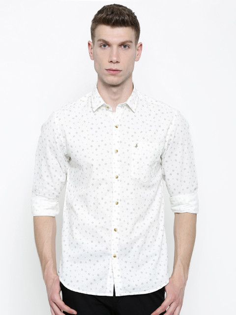 

John Players Men White Trim Fit Printed Casual Shirt