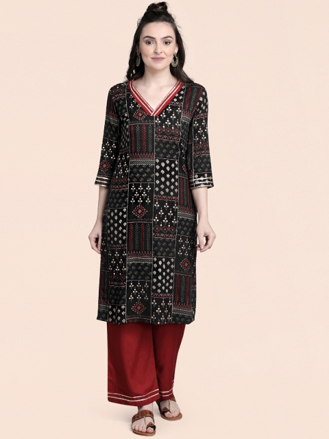 

MOKOSH Women Black Ethnic Motifs Printed Gotta Patti Kurta with Palazzos