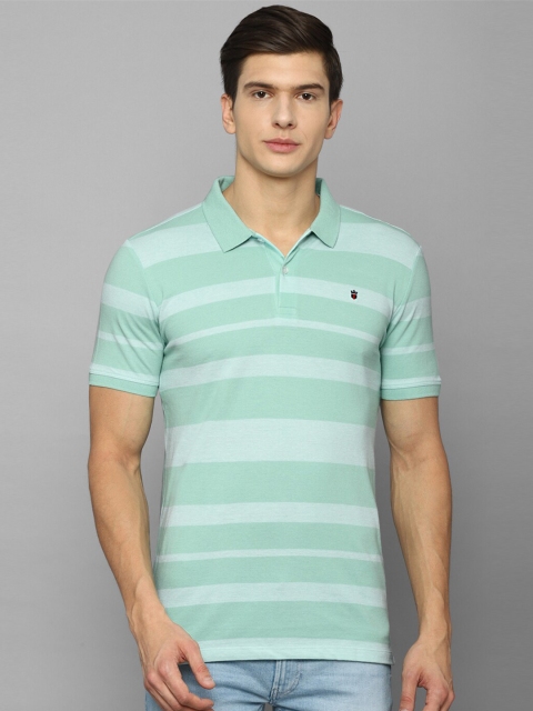 

Louis Philippe Jeans Men Green Striped Polo Collar Slim Fit T-shirt