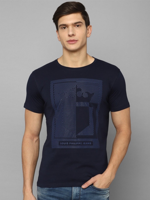 

Louis Philippe Jeans Men Navy Blue Typography Printed Slim Fit T-shirt