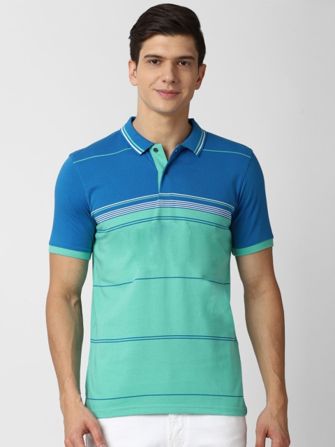 

Peter England Casuals Men Green Striped Polo Collar T-shirt