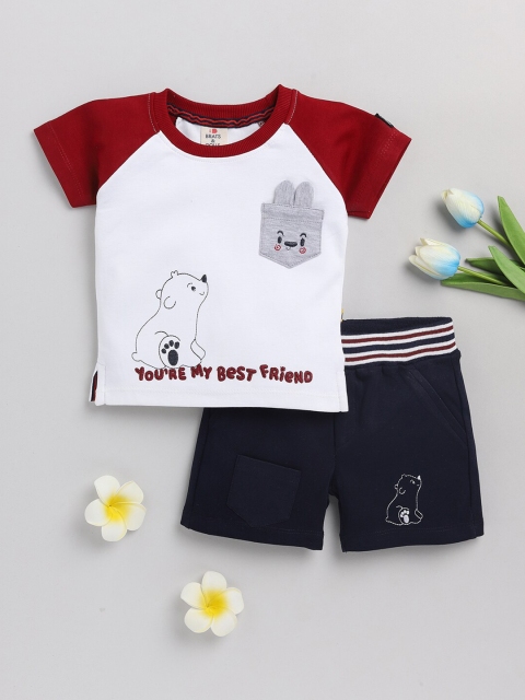

BRATS AND DOLLS Boys Maroon & White T-shirt with Shorts