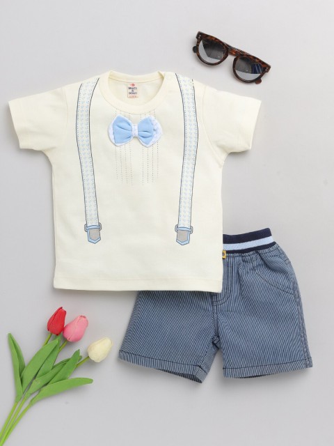 

BRATS AND DOLLS Boys Cream-Coloured Printed T-shirt with Shorts