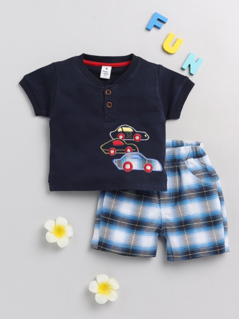 

BRATS AND DOLLS Boys Navy Blue Printed T-shirt with Shorts