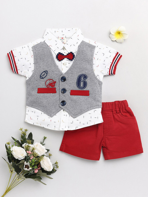 

BRATS AND DOLLS Boys Grey & White Printed Shirt with Shorts