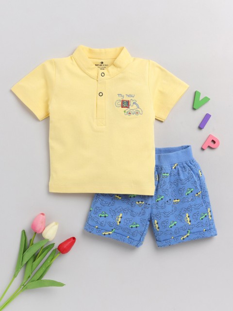 

BRATS AND DOLLS Boys Yellow & Blue Embellished Shirt with Shorts
