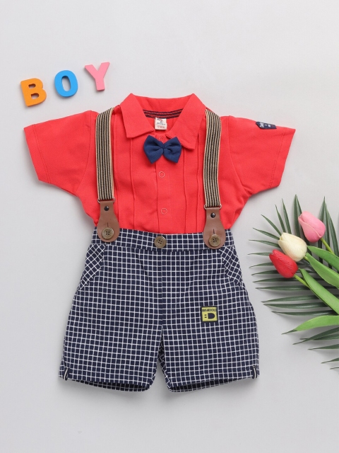 

BRATS AND DOLLS Boys Red & Navy Blue Shirt with Shorts Comes with Suspenders