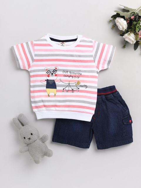 

BRATS AND DOLLS Boys Pink & Navy Blue Printed Shirt with Shorts