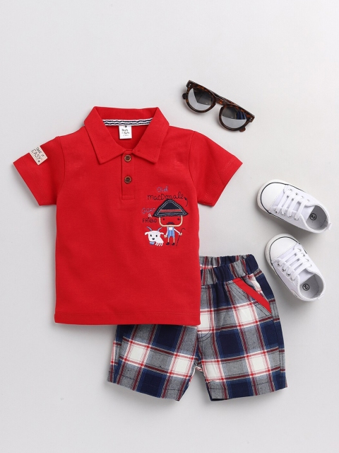 

BRATS AND DOLLS Boys Red Printed Shirt with Shorts