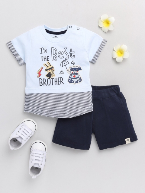 

BRATS AND DOLLS Boys Blue Printed Layered T-shirt with Solid Shorts