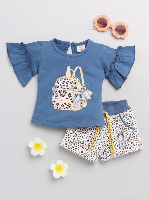 

BRATS AND DOLLS Girls Blue & White Printed Top with Shorts