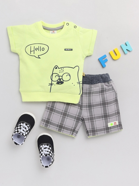 

BRATS AND DOLLS Boys Lime Green & Grey Printed T-shirt with Shorts