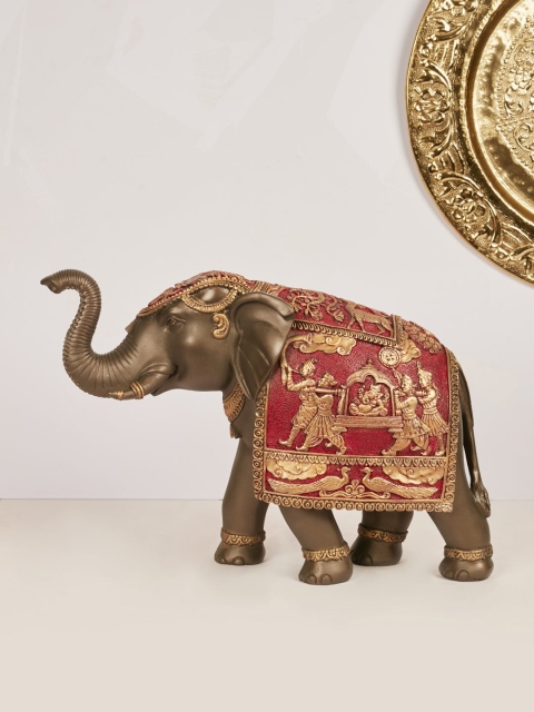 

HomeTown Maroon & Bronze Colored Elephant Hand Finished Figurine Showpieces