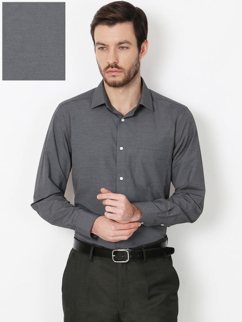 

Peter England Men Charcoal Grey Solid Formal Shirt