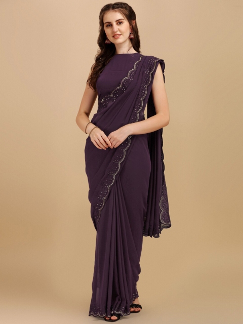 

Inddus Burgundy Scalloped Edges Embroidered Saree