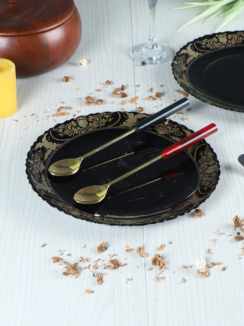 

ceradeco Black & Beige 6 Pieces Glass Glossy Plates