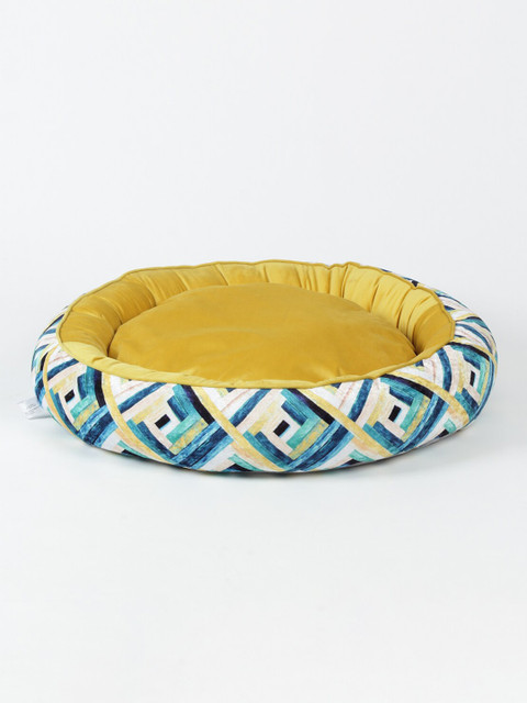 

WIGGLE TWIDDLE Yellow And Blue Printed Pet Round Bed