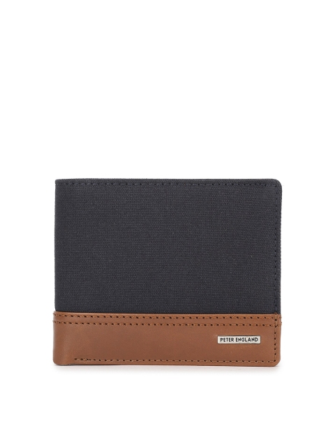 

Peter England Men Navy Blue & Brown Colourblocked Leather Two Fold Wallet