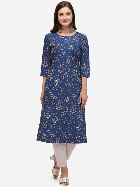 

Anaita Women Blue & Yellow Floral Printed Floral Crepe Kurta