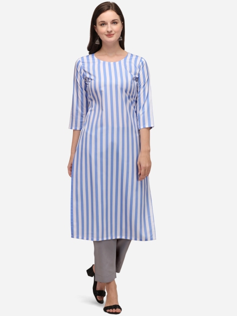 

Anaita Women Blue & White Striped Crepe Kurta