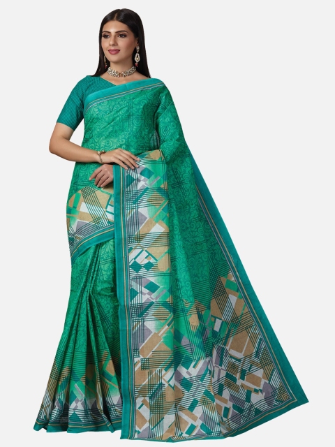 

SALWAR STUDIO Green & White Ethnic Motifs Pure Cotton Heavy Work Saree