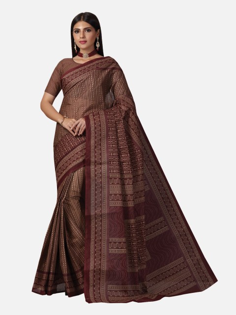 

SALWAR STUDIO Brown Ethnic Motifs Pure Cotton Saree