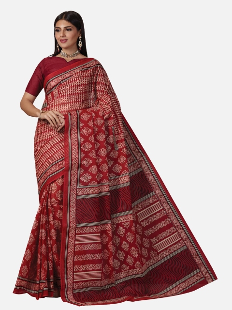 

SALWAR STUDIO Red & Beige Ethnic Motifs Pure Cotton Saree