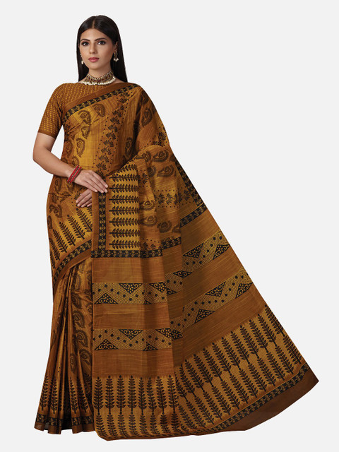 

SALWAR STUDIO Brown Ethnic Motifs Pure Cotton Saree