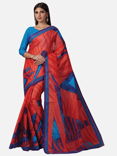

SALWAR STUDIO Red & Blue Ethnic Motifs Pure Cotton Saree