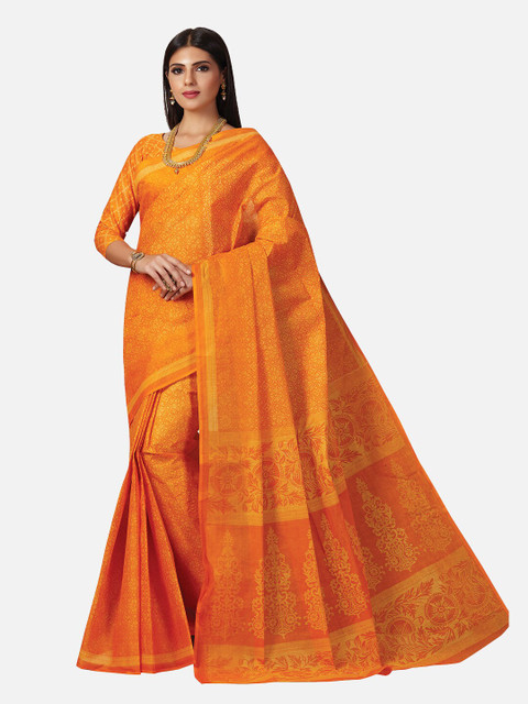 

SALWAR STUDIO Orange Ethnic Motifs Pure Cotton Saree