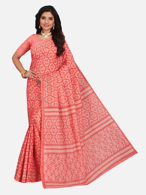 

SALWAR STUDIO Pink & White Ethnic Motifs Pure Cotton Saree