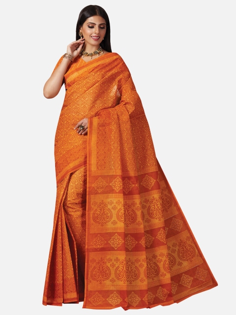 

SALWAR STUDIO Orange Ethnic Motifs Pure Cotton Saree