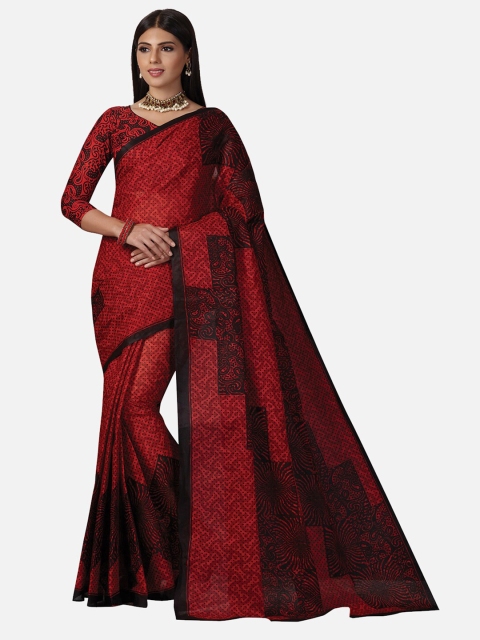 

SALWAR STUDIO Red & Black Ethnic Motifs Pure Cotton Saree