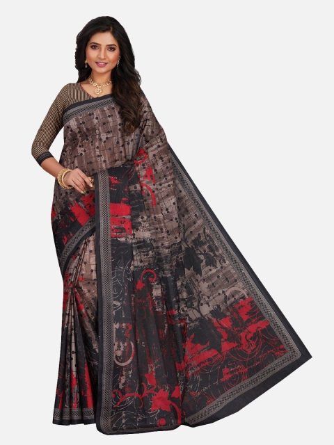 

SALWAR STUDIO Grey & Red Ethnic Motifs Pure Cotton Saree