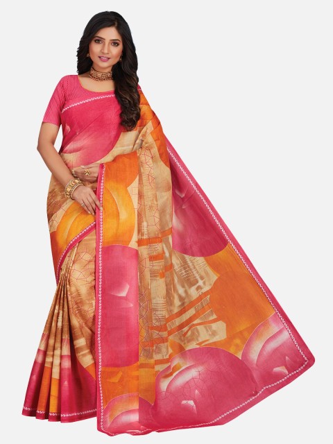

SALWAR STUDIO Pink & Yellow Ethnic Motifs Pure Cotton Saree