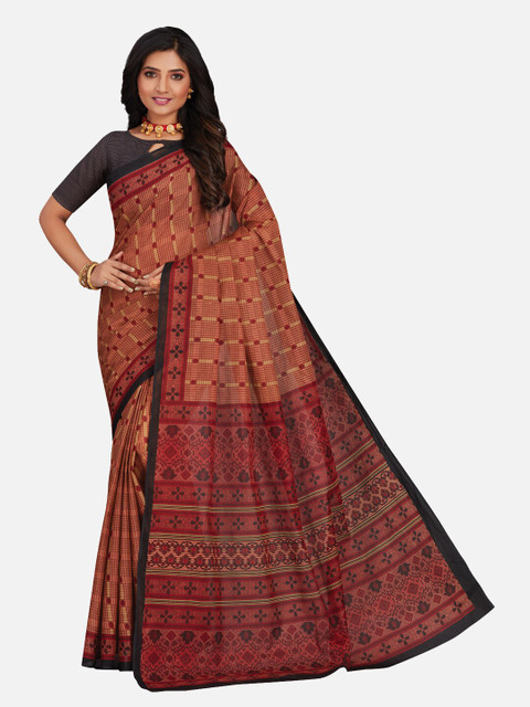 

SALWAR STUDIO Red & Black Ethnic Motifs Pure Cotton Saree