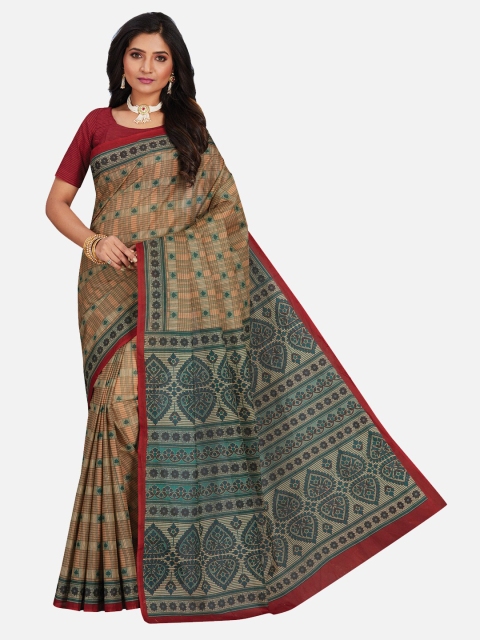 

SALWAR STUDIO Beige & Red Ethnic Motifs Pure Cotton Saree