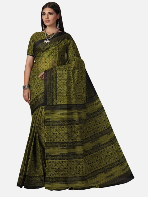 

SALWAR STUDIO Green & Black Ethnic Motifs Pure Cotton Saree