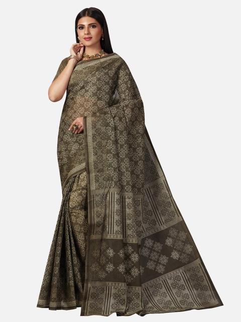 

SALWAR STUDIO Brown Ethnic Motifs Pure Cotton Saree