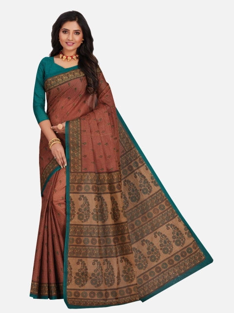 

SALWAR STUDIO Brown & Green Ethnic Motifs Pure Cotton Saree