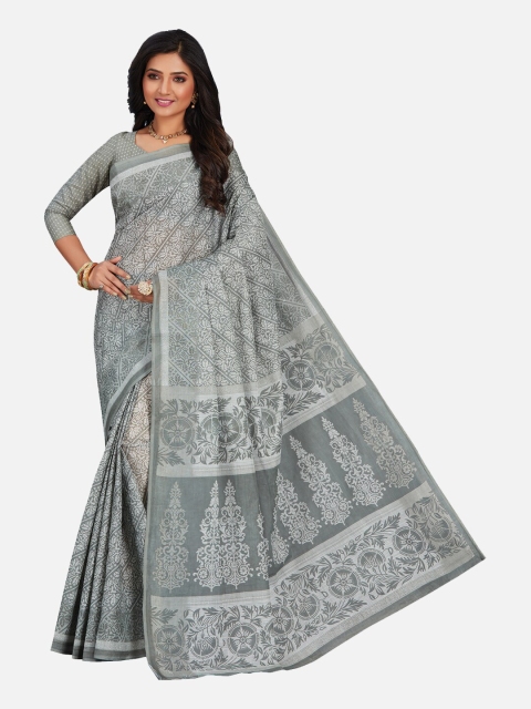 

SALWAR STUDIO Grey Ethnic Motifs Pure Cotton Saree