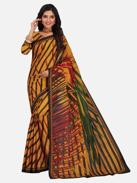 

SALWAR STUDIO Yellow & Black Ethnic Motifs Pure Cotton Saree