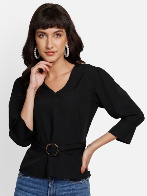 

YOU FOREVER Women Black Solid Crepe Top