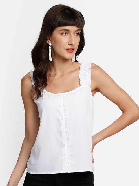 

YOU FOREVER White Solid Crepe Top