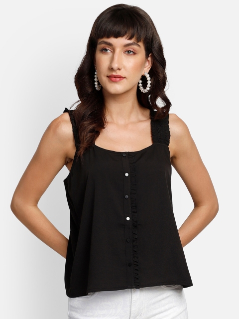 

YOU FOREVER Black Solid Crepe Top