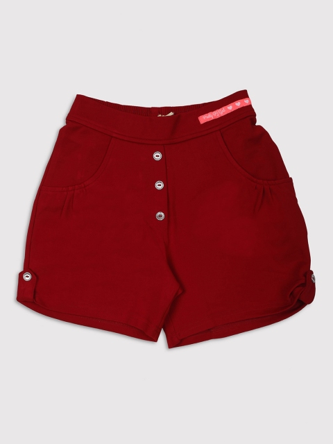 

Ziama Girls Red Solid Cotton Shorts