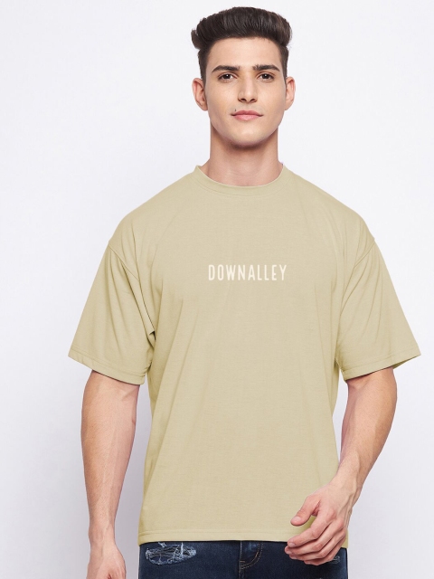 

FRENCH FLEXIOUS Men Beige Floral Printed Drop-Shoulder Sleeves Loose T-shirt