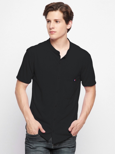 

FRENCH FLEXIOUS Men Black Regular Fit Solid Casual Shirt