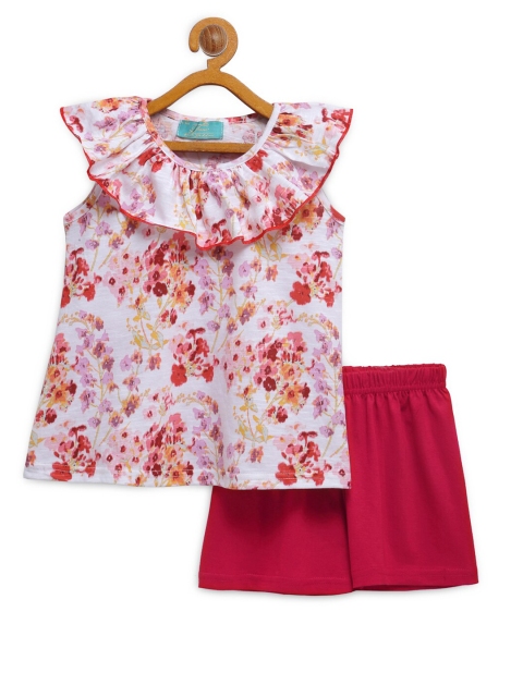 

Tiara Girls Red & White Printed Pure Cotton Top with Shorts