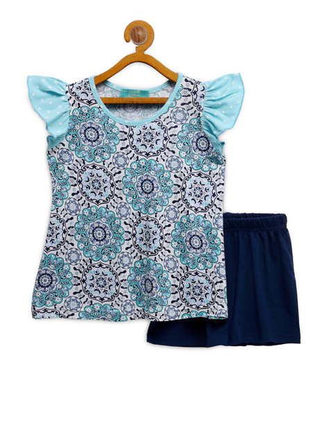 

Tiara Girls Blue & White Printed Top with Shorts